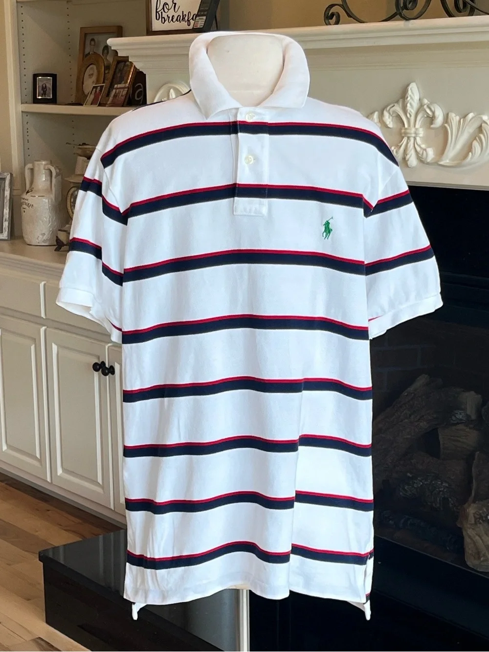Ralph Lauren White Polo with Navy & Red Stripes
